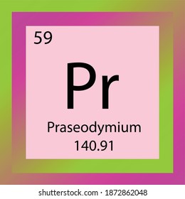 Pr Praseodymium Chemical Element Periodic Table. Single element vector illustration, Lanthanide element icon with molar mass and atomic number for laboratory, science or chemistry education.