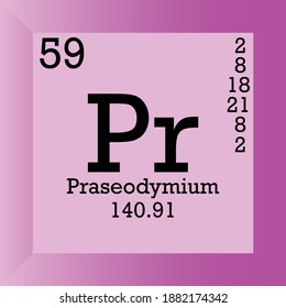 Pr Praseodymium Chemical Element Periodic Table. Single vector illustration, Lanthanoids element icon with molar mass, atomic number and electron conf. Lab, science or chemistry class.