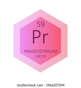 Pr Praseodymium Chemical Element Periodic Table. Hexagon gradient vector illustration, simple clean style Icon with molar mass and atomic number for Lab, science or chemistry education.