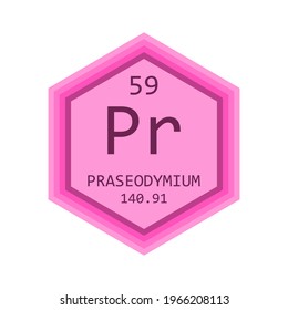 Pr Praseodymium Chemical Element Periodic Table. Hexagon gradient vector illustration, simple clean style Icon with molar mass and atomic number for Lab, science or chemistry education.