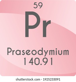 Pr Praseodymium Lanthanide Chemical Element vector illustration diagram, with atomic number and mass. Simple gradient flat design For education, lab, science class.
