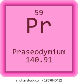 Pr Praseodymium Lanthanide Chemical Element Periodic Table. Square vector illustration, colorful clean style Icon with molar mass and atomic number for Lab, science or chemistry education.