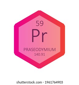 Pr Praseodymium Lanthanide Chemical Element Periodic Table. Hexagon gradient vector illustration, simple clean style Icon with molar mass and atomic number for Lab, science or chemistry education.