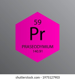 Pr Praseodymium Lanthanide Chemical Element Periodic Table. Hexagon vector illustration, simple clean style Icon with molar mass and atomic number for Lab, science or chemistry education.