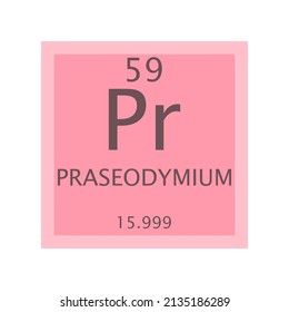 Pr Praseodymium Lanthanide Chemical Element Periodic Table. Simple flat square vector illustration, simple clean style Icon with molar mass and atomic number for Lab, science or chemistry education.