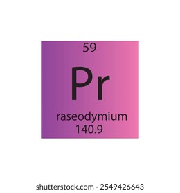 Tabela Periódica Do Elemento Químico Pr Praseodymium Lanthanide. Simples ilustração de vetor quadrado plano, simples ícone de estilo limpo com massa molar e número atômico para Lab, ciência ou classe de química.