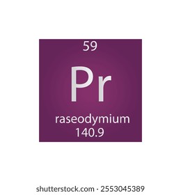 Tabela Periódica Do Elemento Químico Pr Praseodymium Lanthanide. Simples ilustração de vetor quadrado plano, simples ícone de estilo limpo com massa molar e número atômico para Lab, ciência ou classe de química.