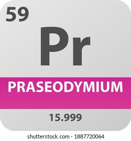 Pr Praseodymium Lanthanoid Chemical Element Periodic Table. Single vector illustration, colorful clean style Icon with molar mass and atomic number for Lab, science or chemistry education.