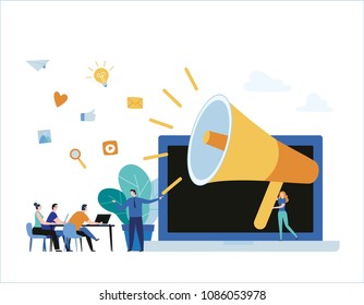 pr public relation online training courses.business vector illustration banner concept.distance learning education.internet studying tutorials. skills developflat cartoon character design for web