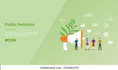 pr or public relation with people team for website template or banner landing homepage - vector