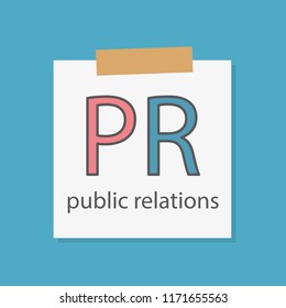 PR Public Relations written in a notebook paper- vector illustration