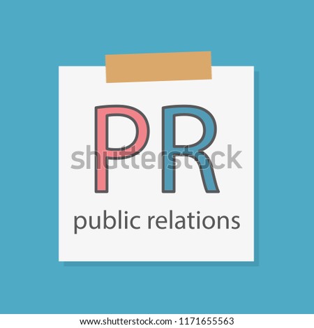 PR Public Relations written in a notebook paper- vector illustration