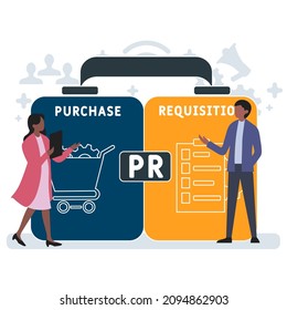 PR - Purchase Requisition acronym. business concept background.  vector illustration concept with keywords and icons. lettering illustration with icons for web banner, flyer, landing 