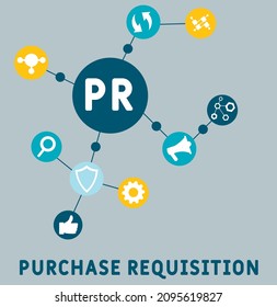 PR - Purchase Requisition acronym. business concept background.  vector illustration concept with keywords and icons. lettering illustration with icons for web banner, flyer, landing 