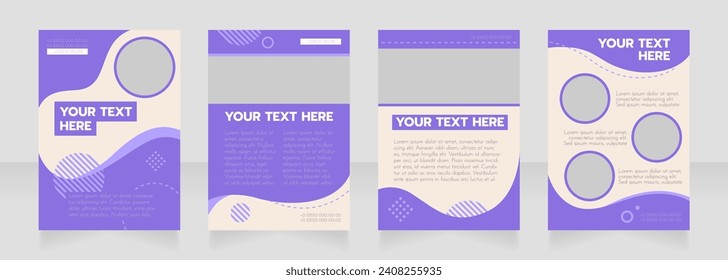 PR purple wavy blank brochure layout design. Service info. Vertical poster template set with empty copy space for text. Premade corporate reports collection. Editable flyer paper pages
