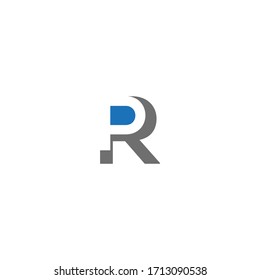 Diseño de logotipo vectorial de estilo monocasco PR o RP con azul y gris.