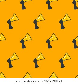 PR seamless pattern, news, public relations vector background with megaphones