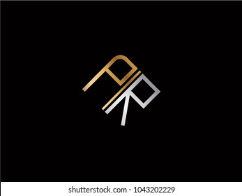 PR square shape Letter logo Design in silver gold color
