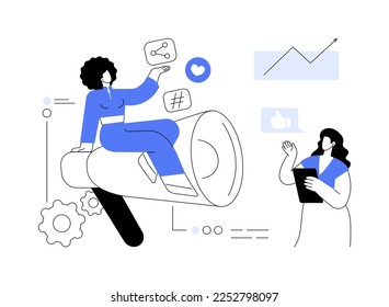 Ilustración de vector de concepto abstracto de estrategia de relaciones públicas. Trabajo de relaciones públicas, comunicación efectiva de marca, tácticas de relaciones públicas, determinación de metas, objetivos y público objetivo, monitoreo de éxito metáfora abstracta.