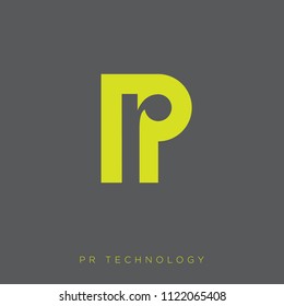 PR technology logo. Public relations emblem. Flat style monogram. P and R combined letters. Monochrome option.