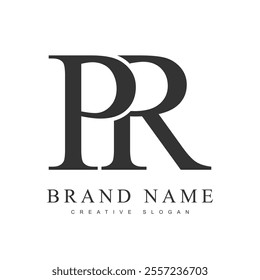 PR trendy logotype template. Initial letter p and r classic font style. Creative logo for company name or identity. Vector illustration.