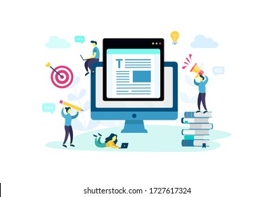 PR. Vector public relations concept. Marketing strategy for web site, landing page, banner, mobile app