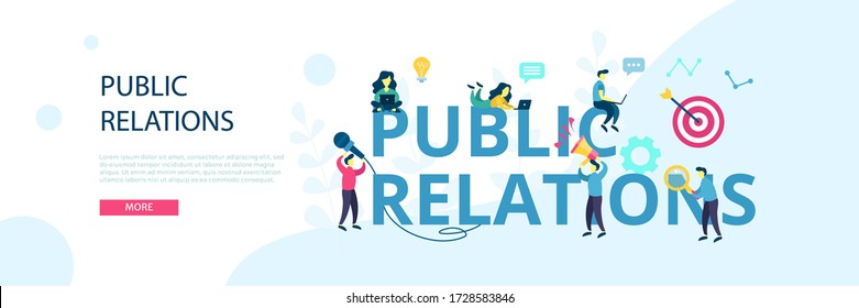 PR. Vector public relations concept. Marketing strategy for web site, landing page, banner, mobile app