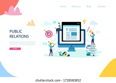 PR. Vector public relations concept. Marketing strategy for web site, landing page, banner, mobile app