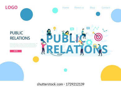 PR. Vector public relations concept. Marketing strategy for web site, landing page, banner, mobile app