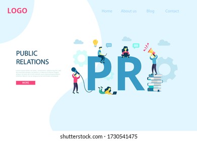 PR. Vector public relations concept. Marketing strategy for web site, landing page, banner, mobile app