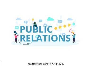 PR. Vector public relations concept. Marketing strategy for web site, landing page, banner, mobile app