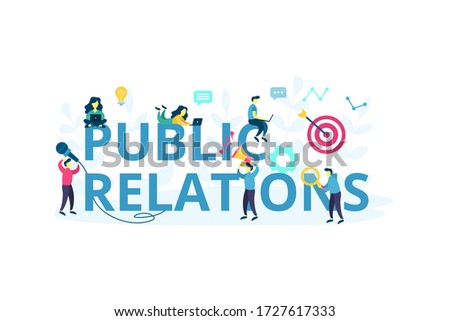 PR. Vector public relations concept. Marketing strategy for web site, landing page, banner, mobile app