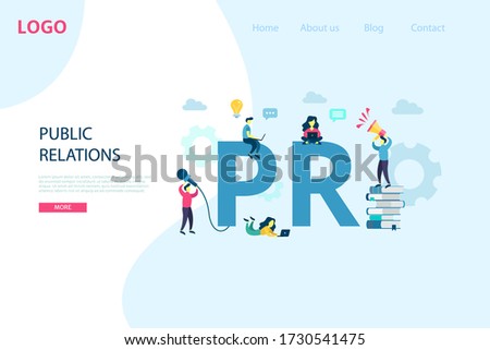 PR. Vector public relations concept. Marketing strategy for web site, landing page, banner, mobile app