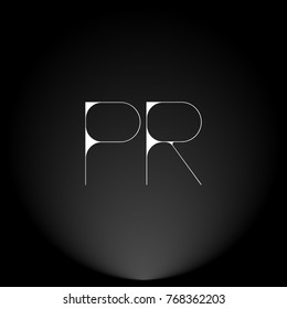 PR White thin minimalist LOGO Design with Highlight on Black Background.