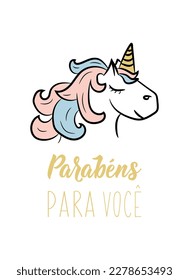 Parabéns Pra Você. Lettering. Translation from Portuguese - Congratulations to you. Modern vector brush calligraphy. Ink illustration