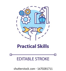 Practical ability concept icon. Technical knowledge. Building ships. Boat construction. Specialist ability idea thin line illustration. Vector isolated outline RGB color drawing. Editable stroke