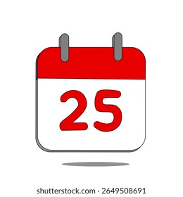 A practical and clean calendar icon highlighting the 25th day, perfect for emphasizing specific dates, events, or deadlines. Ideal for scheduling, appointments, and holiday-related content.
