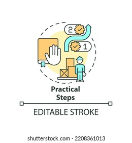 Practical Steps Concept Icon. Warehousing. Dealing With Inflation In Construction Abstract Idea Thin Line Illustration. Isolated Outline Drawing. Editable Stroke. Arial, Myriad Pro-Bold Fonts Used