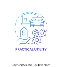 Practical utility blue gradient concept icon. Benefit for customers. Large purchases. Product value abstract idea thin line illustration. Isolated outline drawing. Myriad Pro-Bold font used