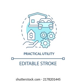 Practical utility turquoise concept icon. Benefit for customers. Product value abstract idea thin line illustration. Isolated outline drawing. Editable stroke. Arial, Myriad Pro-Bold fonts used