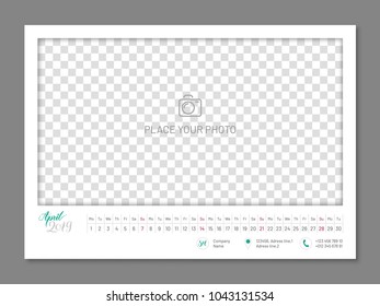 Practical wall planner, April 2019 year, flat. Useful calendar for taking every day notes with copyspace. Vector illustration