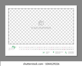 Practical wall planner May 2019 year, flat. Useful calendar for taking every day notes with copyspace. Vector illustration