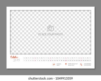 Practical wall planner, october 2019 year, flat. Useful calendar for taking every day notes with copyspace. Vector illustration