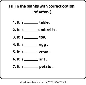 a and an practical worksheet for kindergarten, creative learning concept new pattern