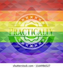 Practically emblem on mosaic background with the colors of the LGBT flag