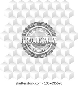 Practically grey emblem. Retro with geometric cube white background