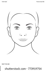 Practice Board For Face Painting. Child Face. Size A4. Vector Template.