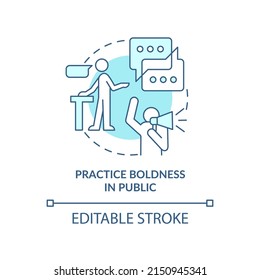 Practice boldness in public turquoise concept icon. Boost mental health and wellbeing abstract idea thin line illustration. Isolated outline drawing. Editable stroke. Arial, Myriad Pro-Bold fonts used