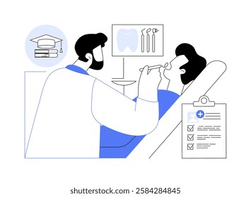 Practice in a clinic isolated cartoon vector illustrations. Experienced dentisit train student, tooth extraction procedure, dental medicine, educational process, doctoral degree vector cartoon.