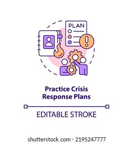 Practice Crisis Response Plans Concept Icon. Crisis Management Team Abstract Idea Thin Line Illustration. Isolated Outline Drawing. Editable Stroke. Arial, Myriad Pro-Bold Fonts Used